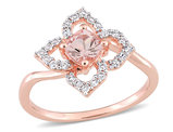 4/5 Carat (ctw) Morganite and White Topaz Flower Ring in Rose Plated Sterling Silver
